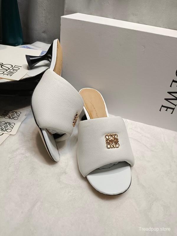 2025 Women Loewe White Leather Slide Heels LY00270