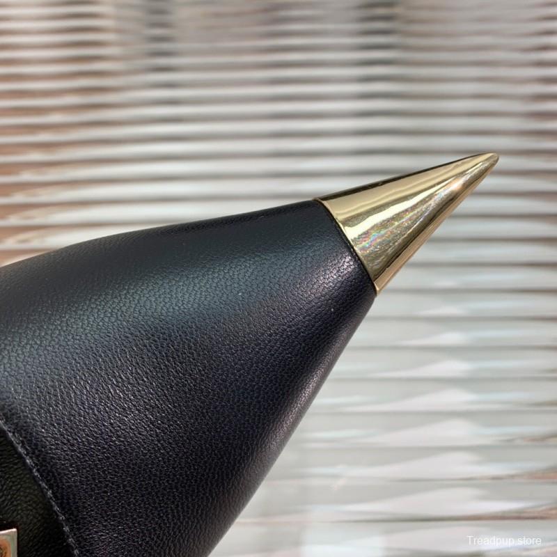 2025 Women TOM FORD Black Gold Leather Heels Metal Toe KFY00320