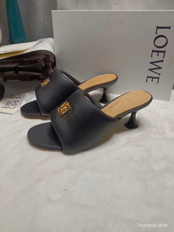 2025 Women Loewe Black Leather Slippers