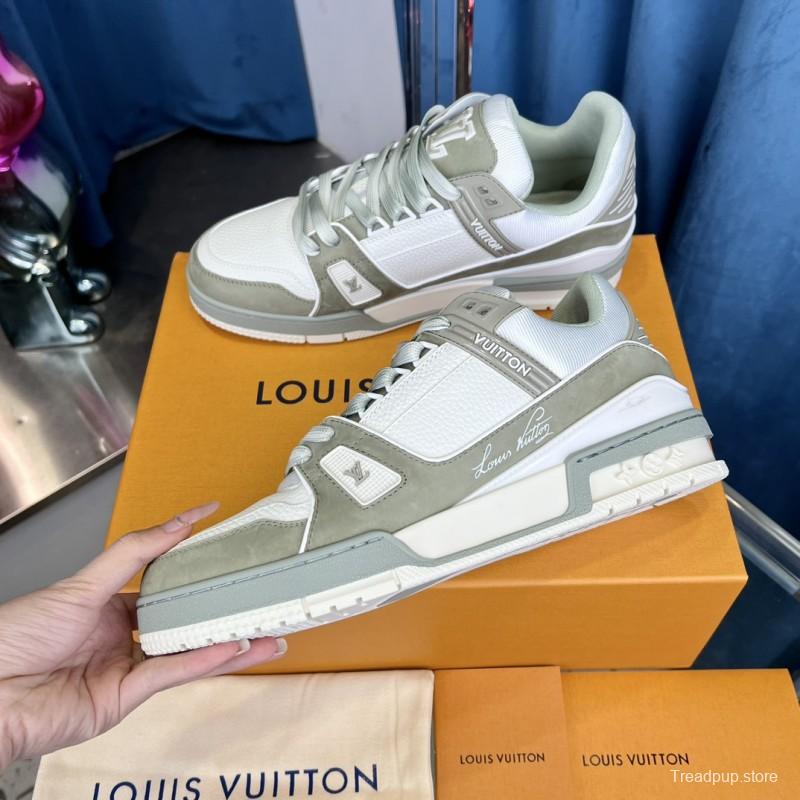 2025 Unisex Louis Vuitton White Grey Leather LV Trainer