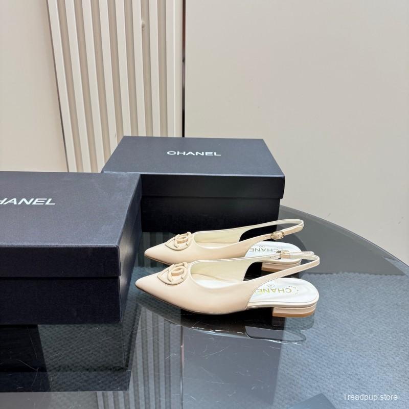 2025 Women Chanel Beige Patent Leather Slingback Heels KFY00290