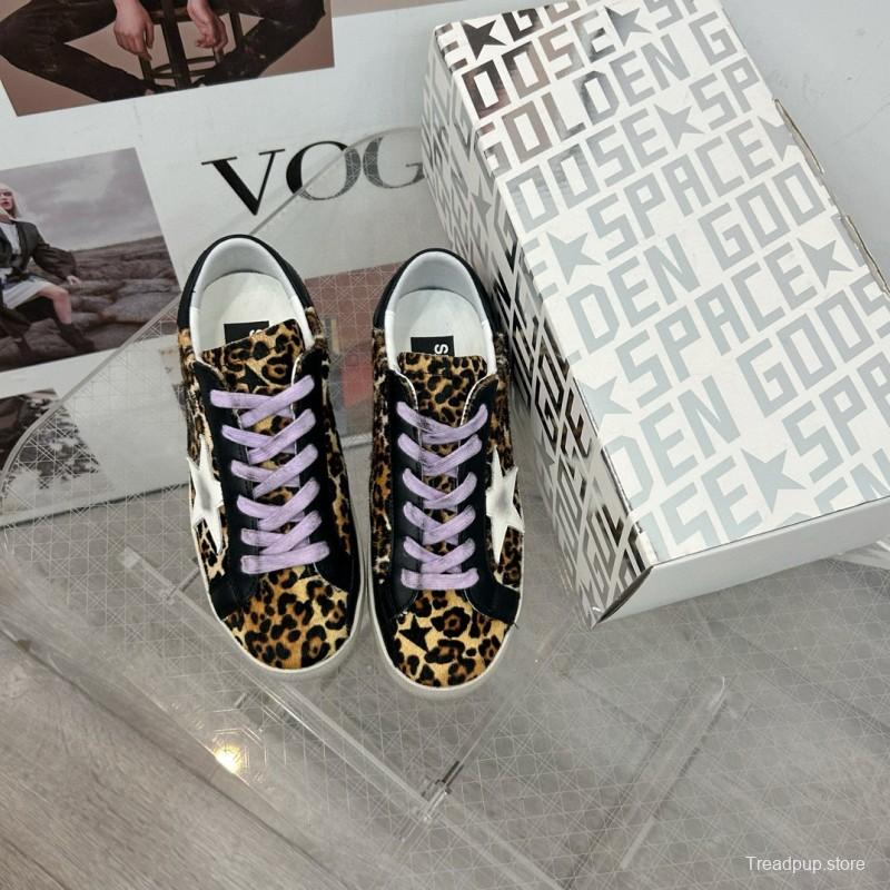 2025 Women GGDB Leopard Black White Leather Suede Sneakers