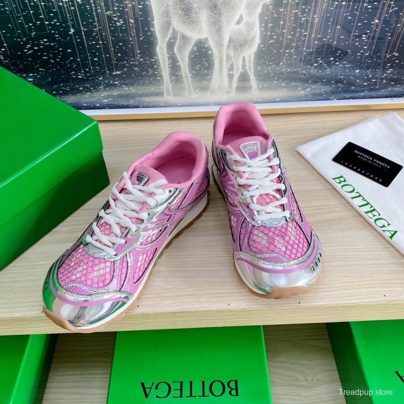 2025 Women BV Pink Silver Mesh Leather Running Sneakers