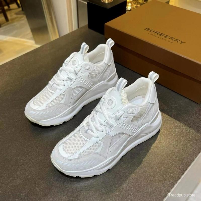 2025 Unisex Burberry White Grey Suede Mesh Sneakers MJ00380