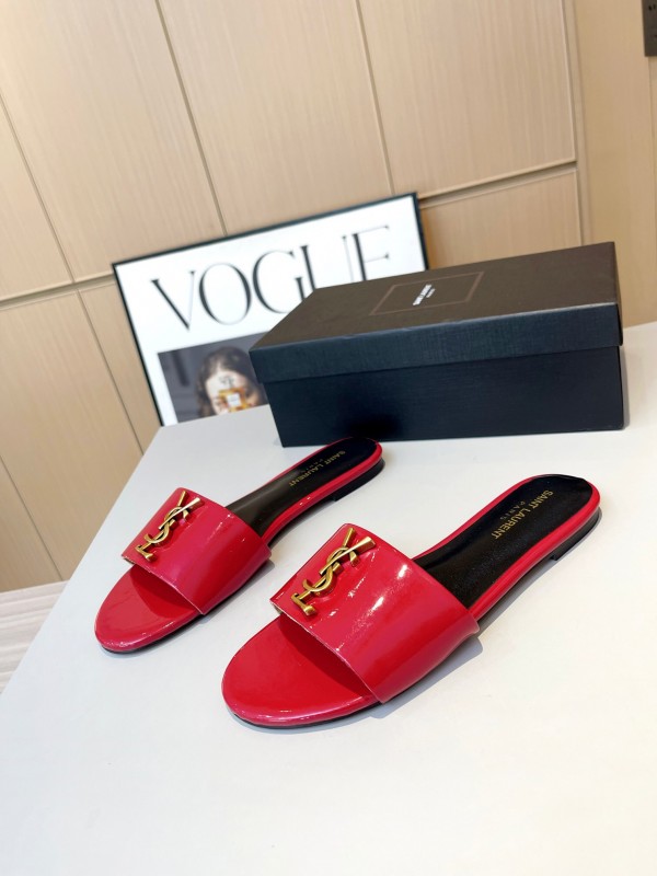 2025 Women Yves Saint Laurent Red Patent Leather Slippers LY00180