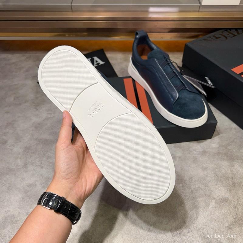 2024 Men Ermenegildo Zegna Blue Leather Suede Sneakers