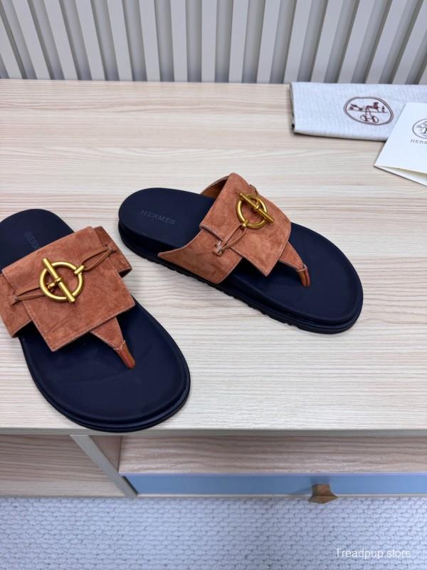 2025 Slippers Hermès Brown Suede Slippers
