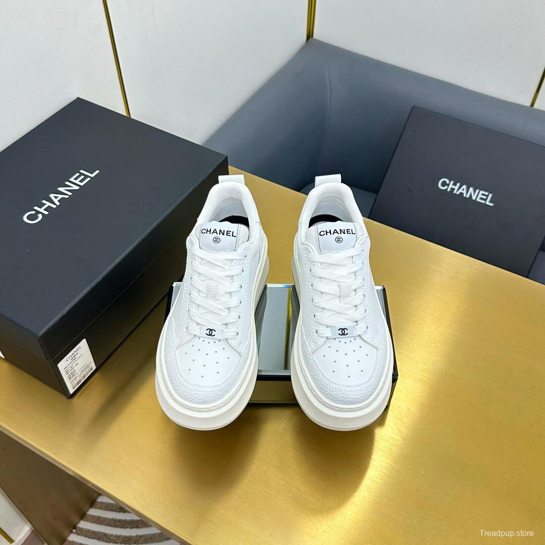 2025 Unisex Chanel White Leather Sneakers Platform Sneakers