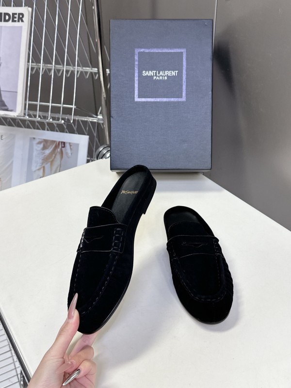 2025 Women Yves Saint Laurent Black Suede Loafers KFY00330