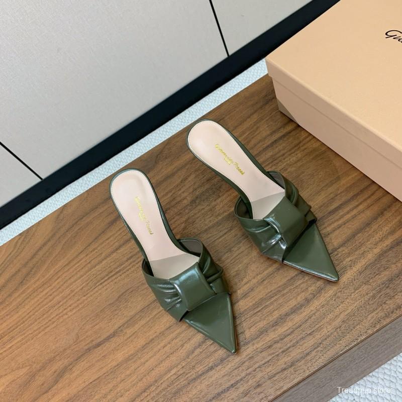 2025 Women Gianvito Rossi Green Leather High Heel Mules