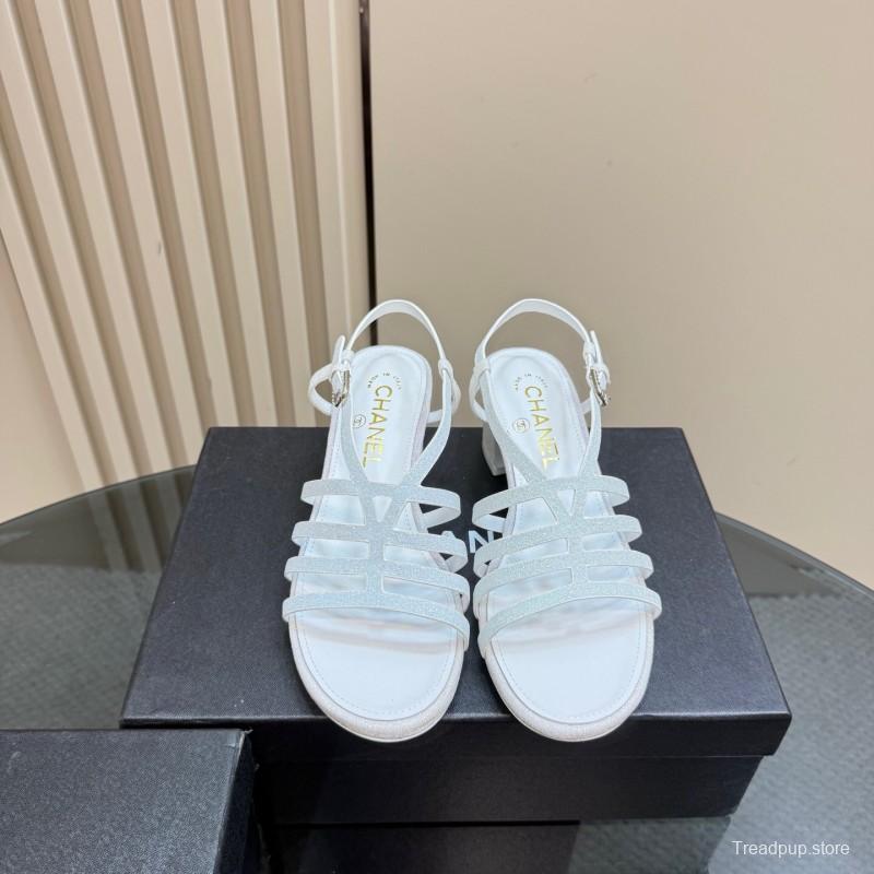 2025 Women Chanel White Suede Sandal KFY00290