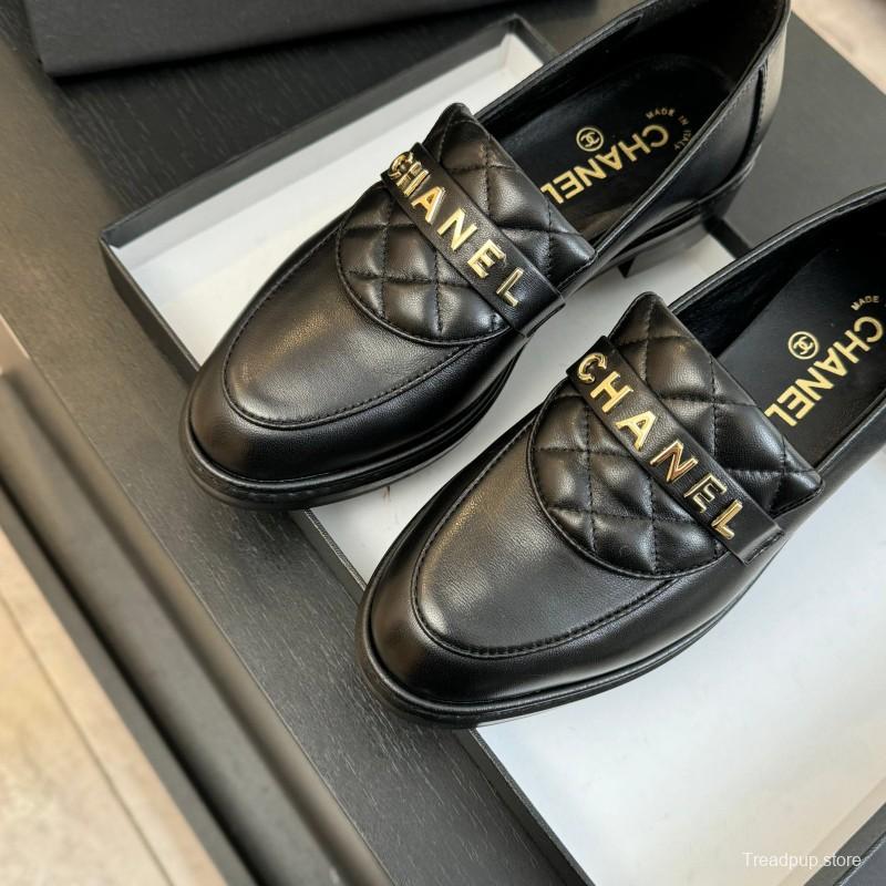 2025 Women Chanel Black Leather Loafer KFY00310