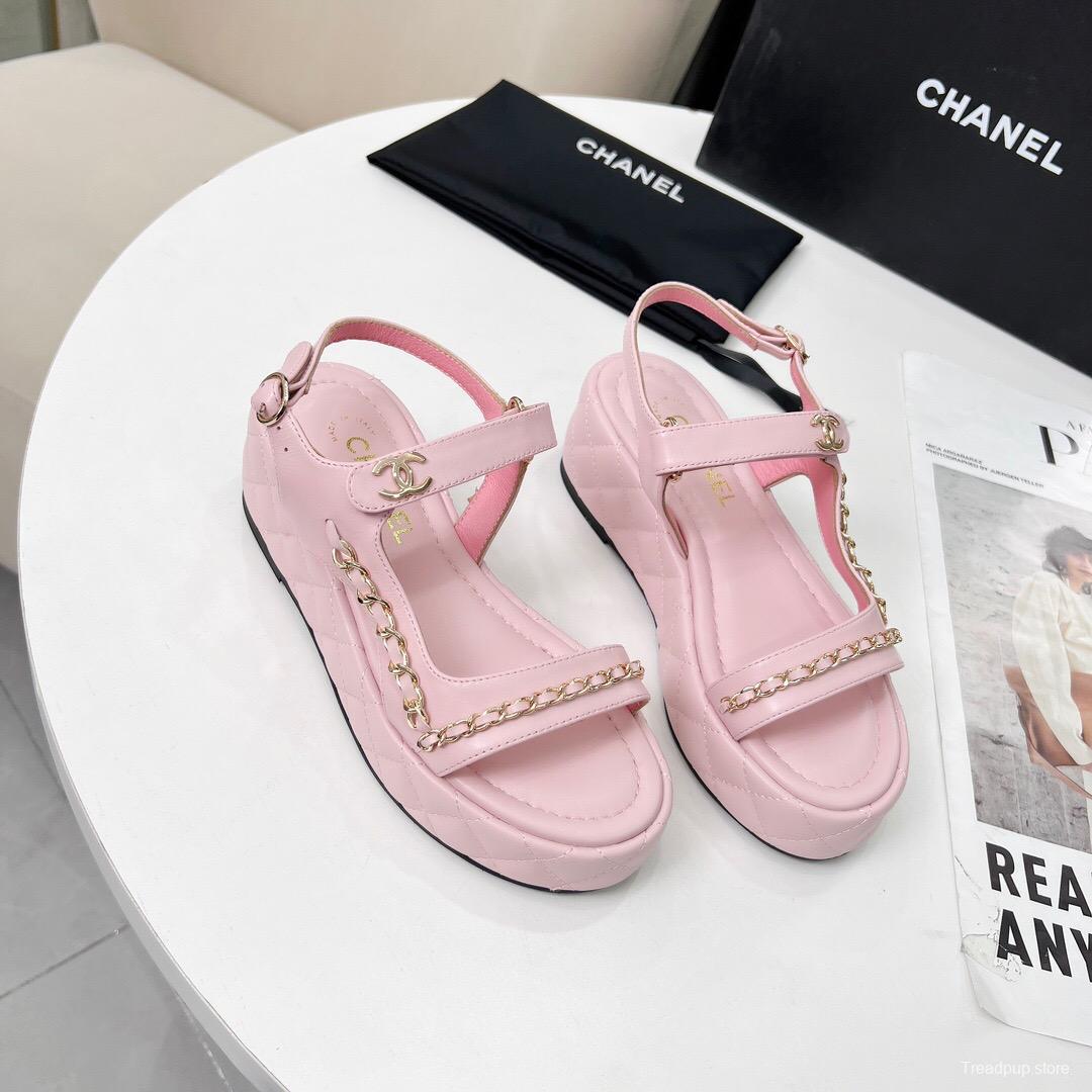 2025 Women Chanel Pink Leather Sandals LY00260
