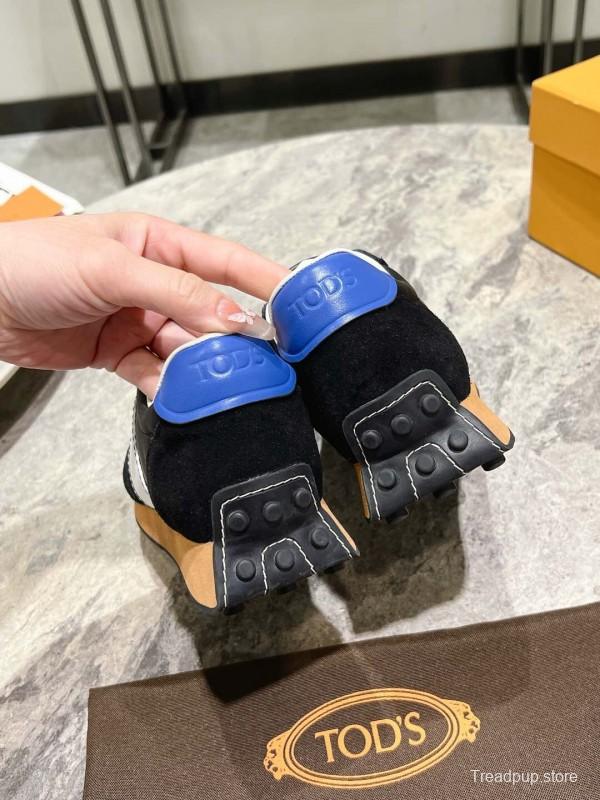 2025 Women TOD'S Black White Nylon Calfskin Sneakers