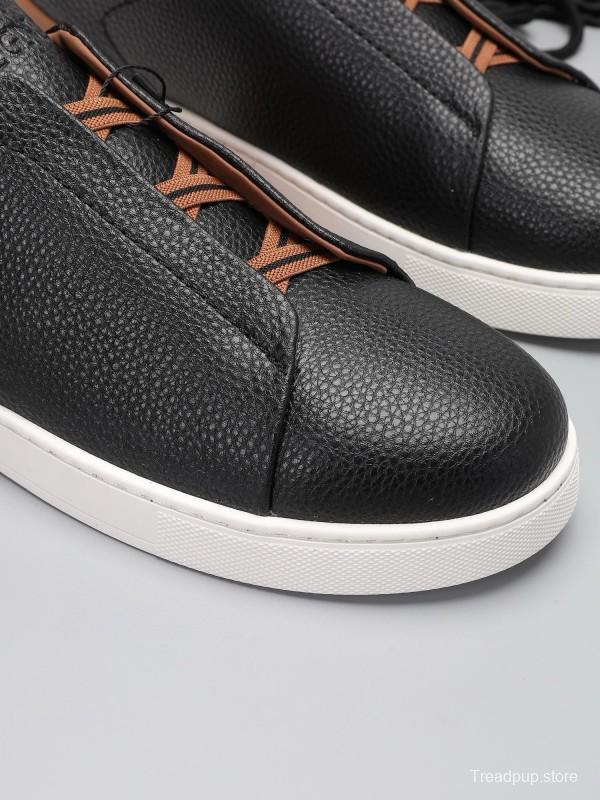 2024 Men Ermenegildo Zegna Black Brown Leather Sneakers MJ00240