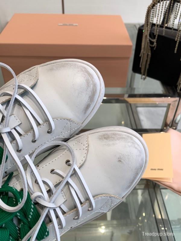 2025 Women Miu Miu White Green Leather Sneakers LY00290