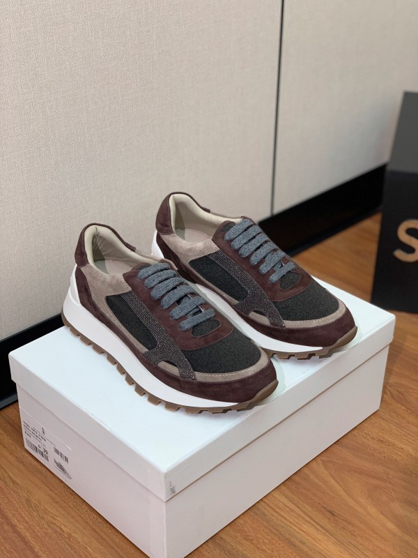 2025 Unisex Brunello Cucinelli Brown Beige Black Suede Leather Sneakers LY