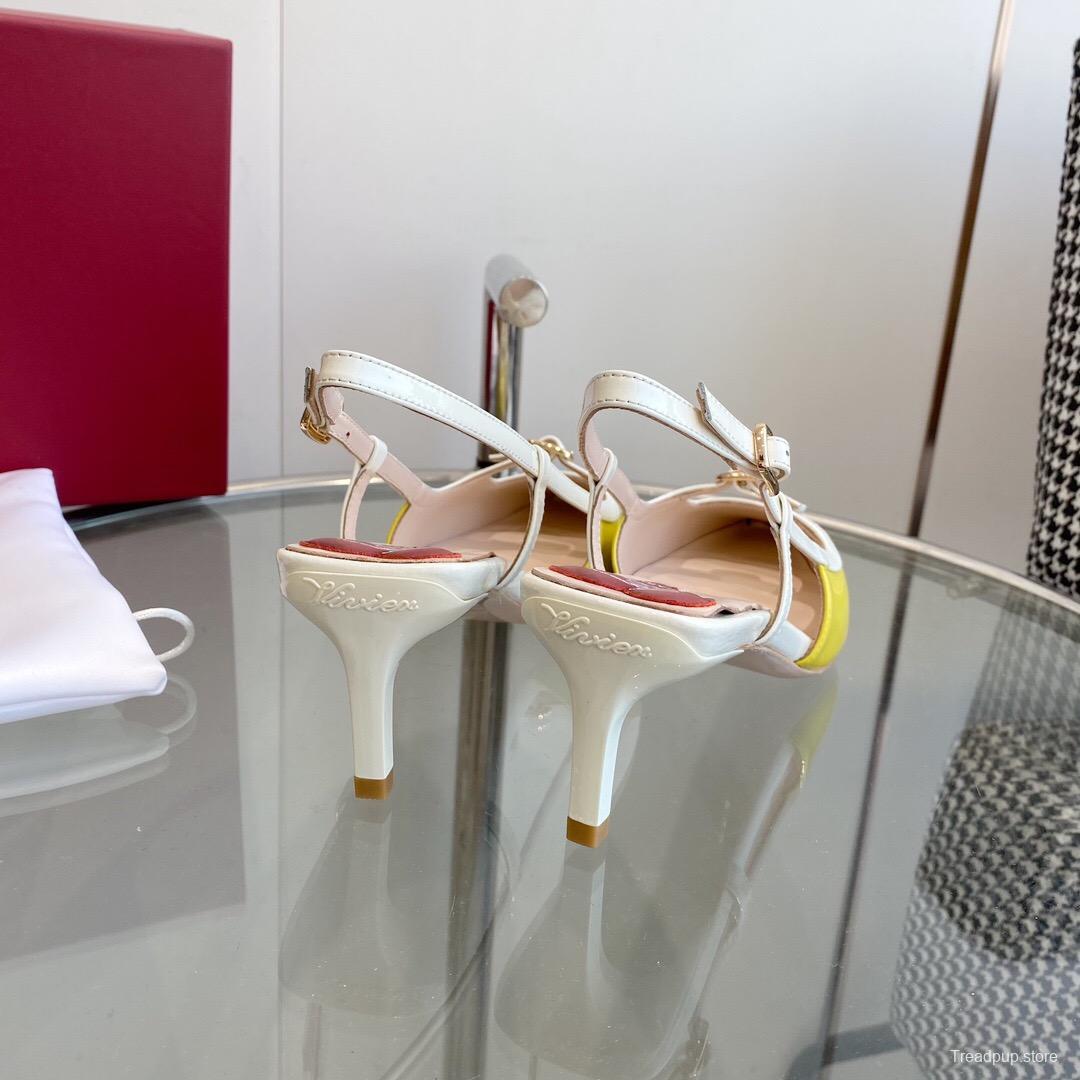 2025 Women Roger Vivier Yellow White Patent Leather Slingback Heels