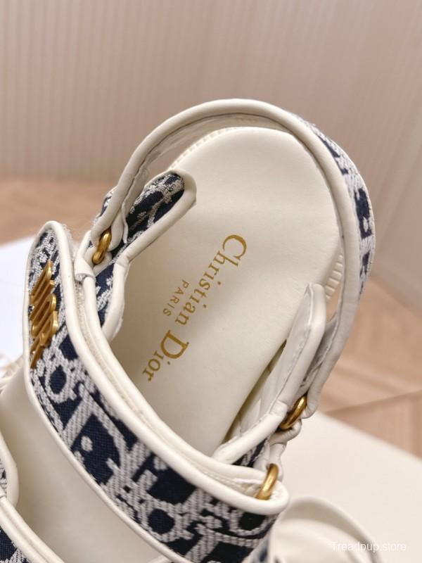 2025 Women Dior Navy White Canvas Sandals LY