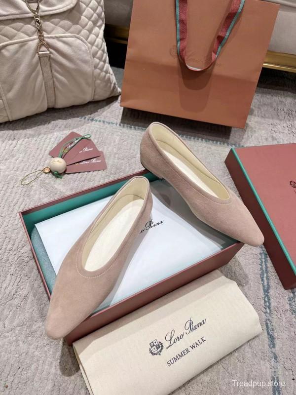 2025 Women Le Parmentier Pink Suede Ballet Flats