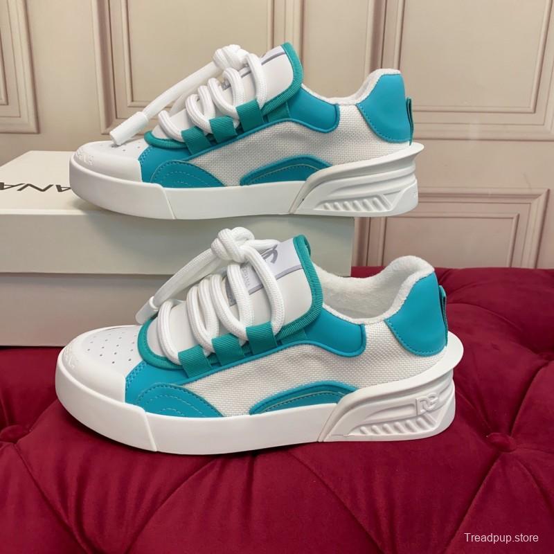 2025 Unisex Dolce & Gabbana White Blue Leather Textile Sneakers