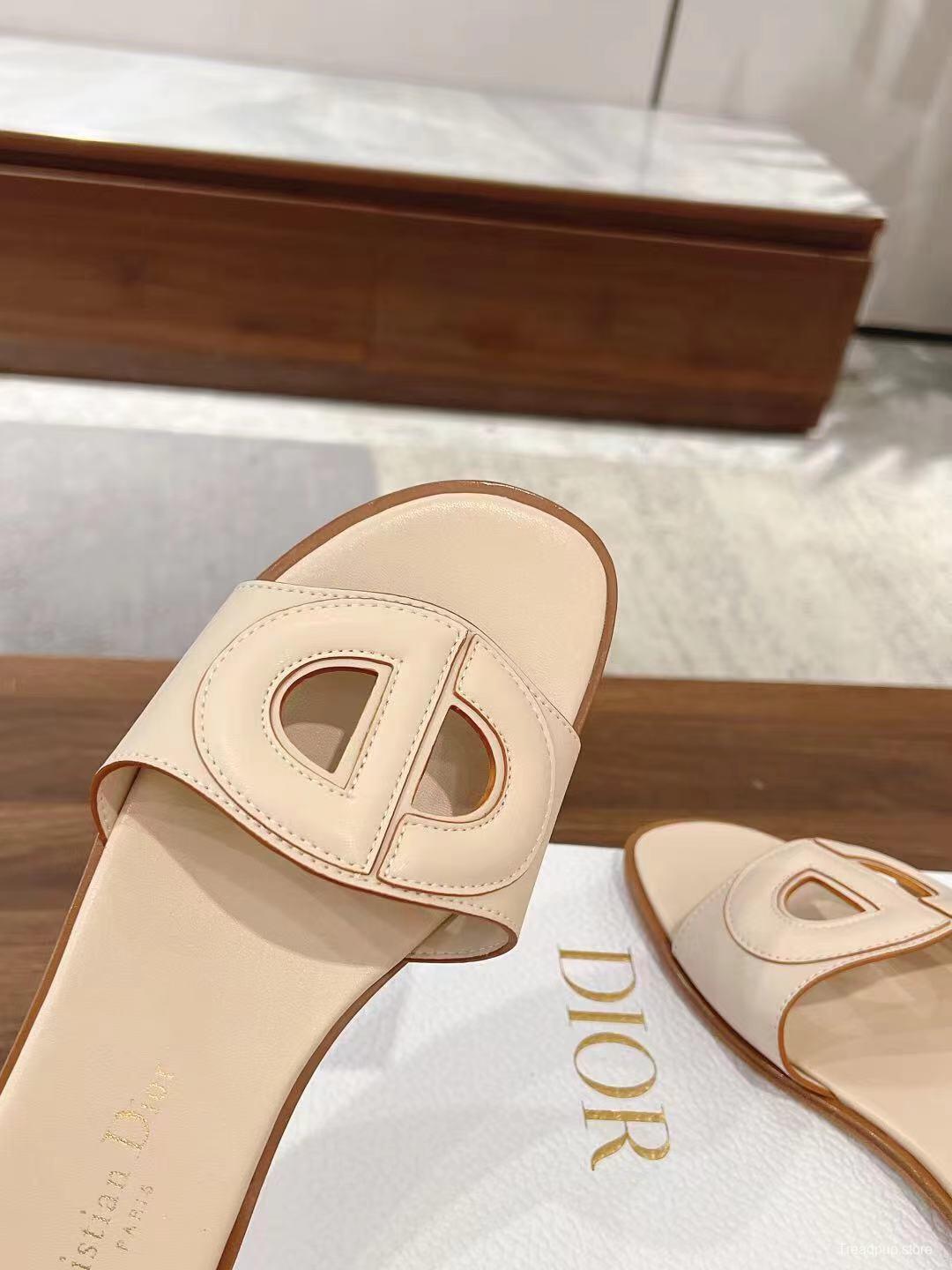 2025 Dio Ivory Leather Slippers LY00260