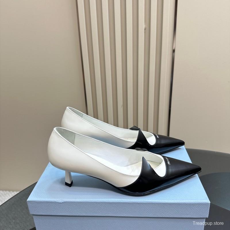 2025 Women Prada Black White Leather Heels KFY00310