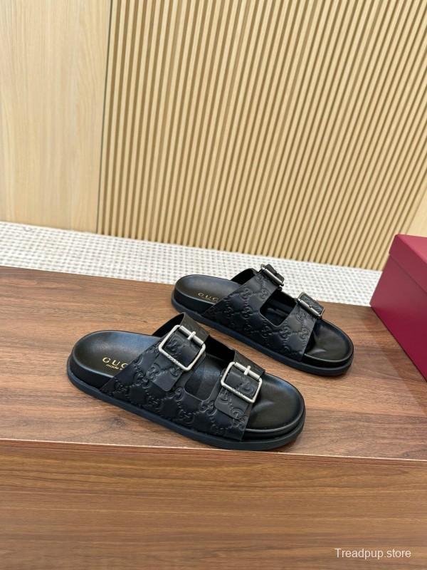 2025 Women Gucci Black Leather Sandals Buckle LY00230