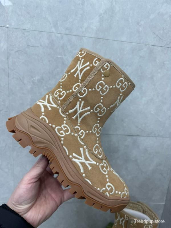2024 Women Gucci Brown Suede Snow Boots Embroidered GG NY MJ00370