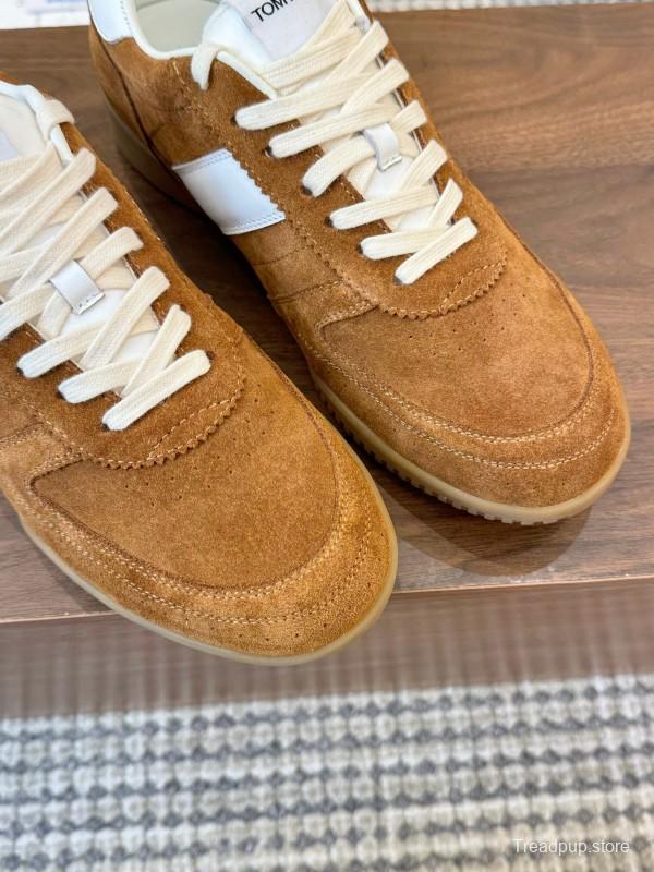 2025 Men TOM FORD Brown White Suede Leather Casual Shoes LY00360