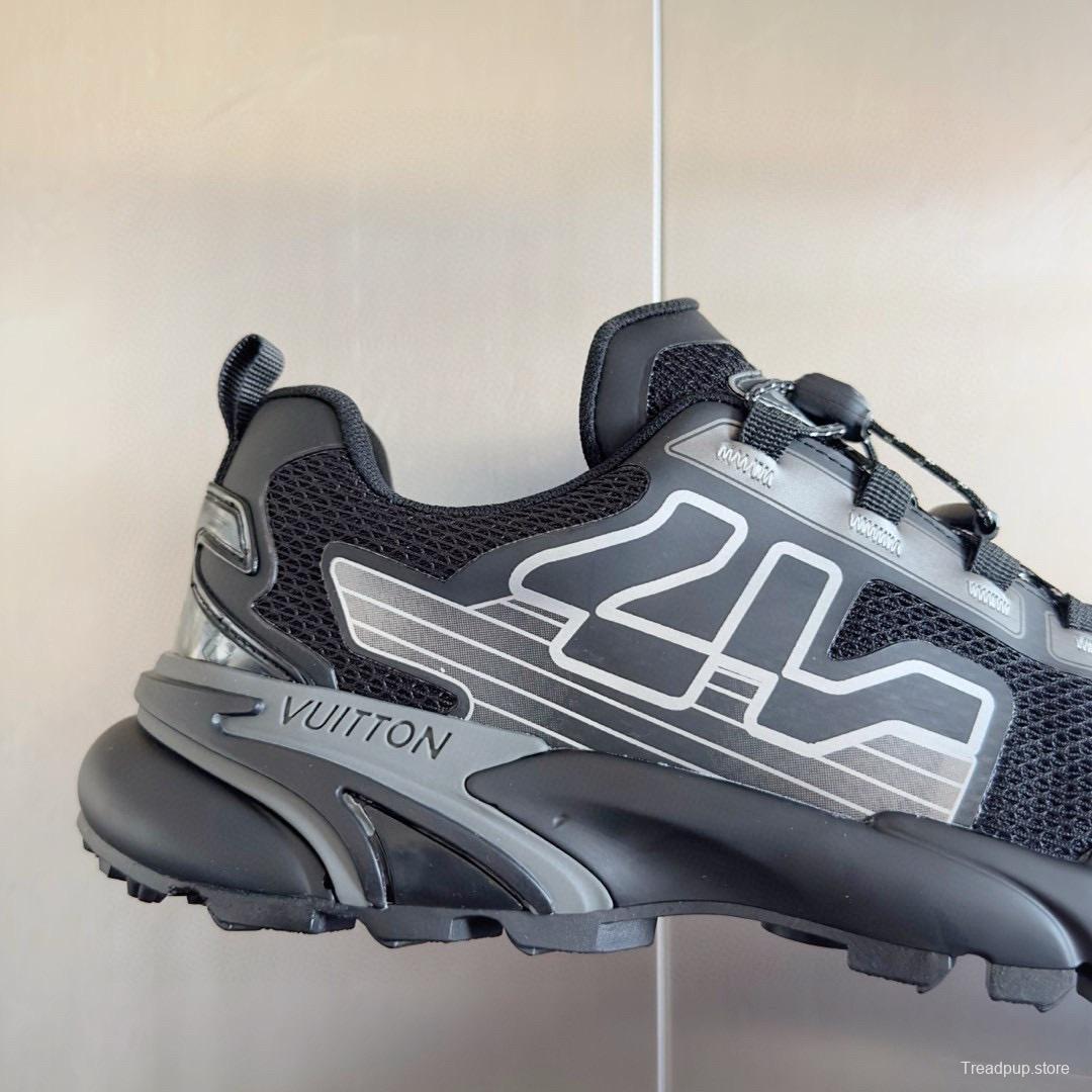 2025 Men Louis Vuitton Black Grey Mesh Fabric Sneakers MJ00390