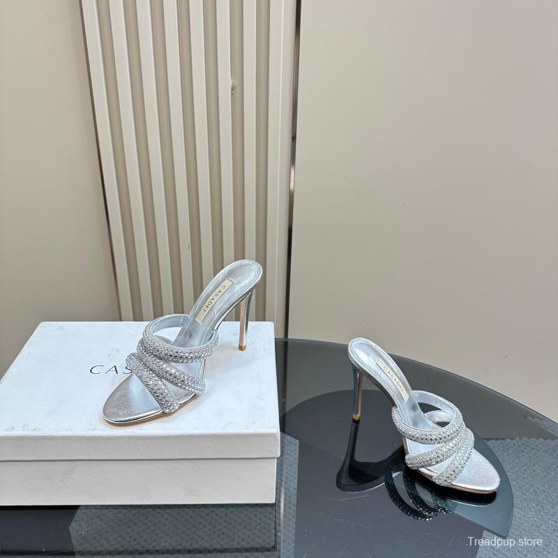 2025 Women Casadei Silver Leather High Heel Crystal Embellished KFY00290