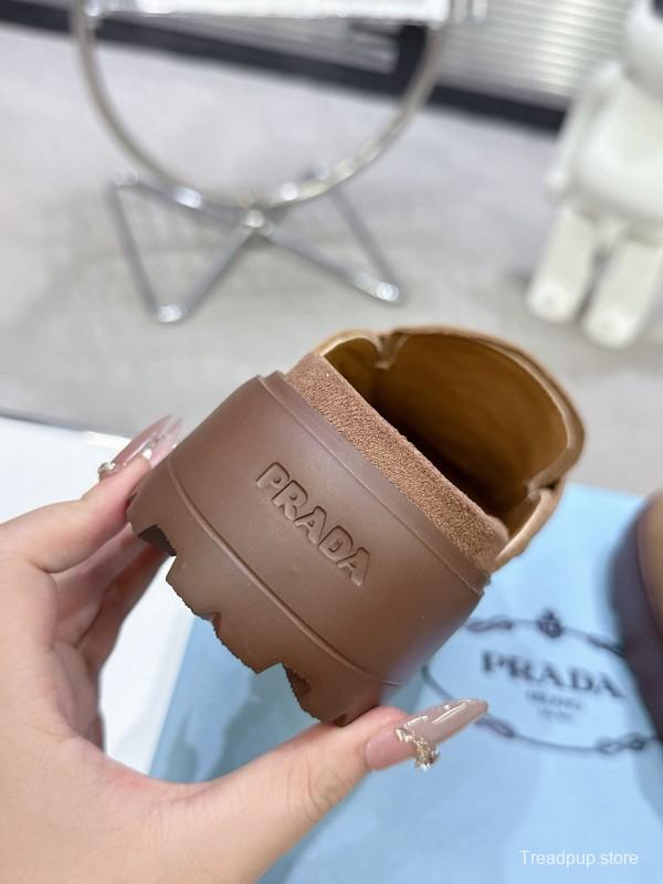 2025 Women Prada Brown Suede Loafers