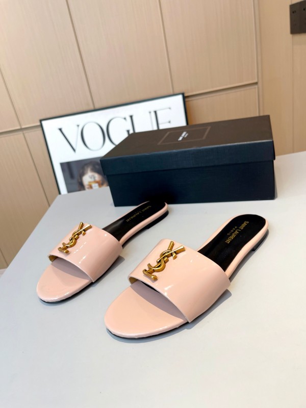 2025 Women Yves Saint Laurent Pink Leather Slippers LY00180