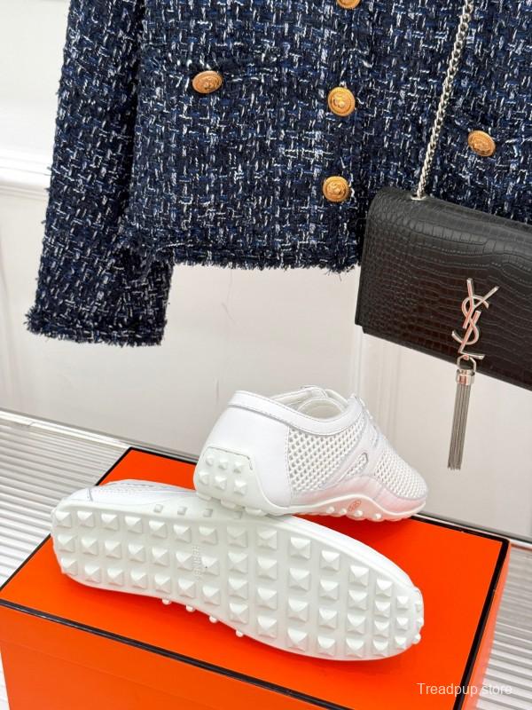 2025 Women Hermès White Mesh Leather Sneakers