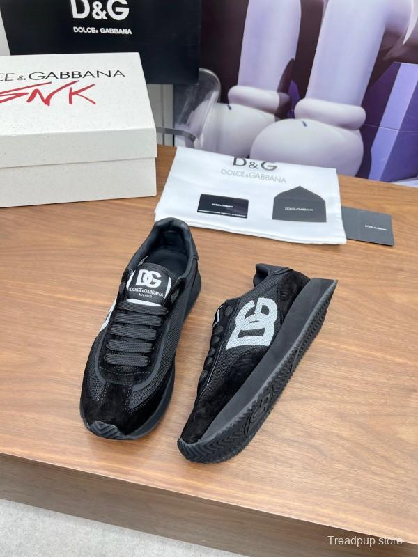 2025 Unisex Dolce & Gabbana Black Mesh Suede PU Sole Sneakers LY00300