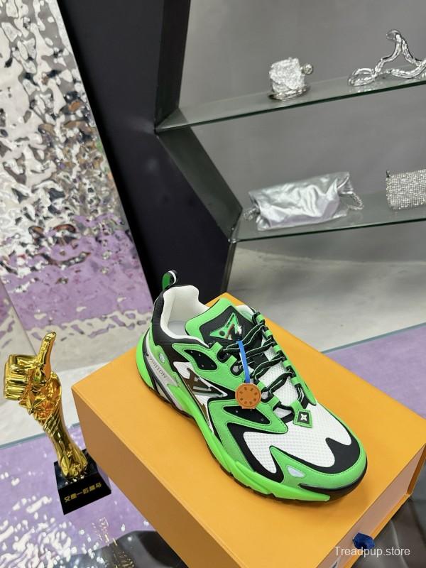 2025 Men Louis Vuitton Green Black White Mesh Leather Sneakers MJ00420