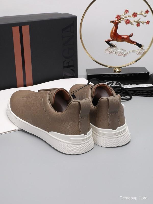 2024 Men Ermenegildo Zegna Taupe Leather Sneakers MJ00240