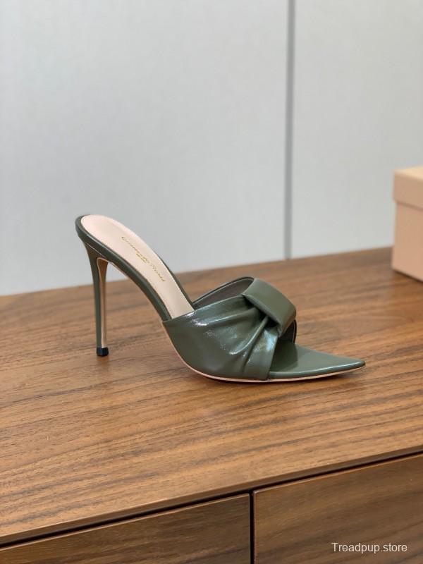 2025 Women Gianvito Rossi Green Leather High Heel Mules