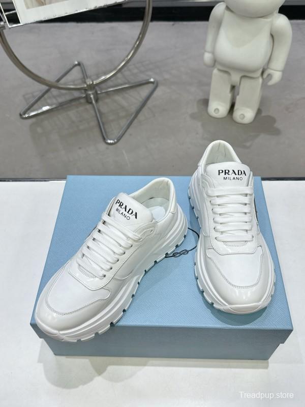 2025 Unisex Prada White Leather Sneakers KFY00310