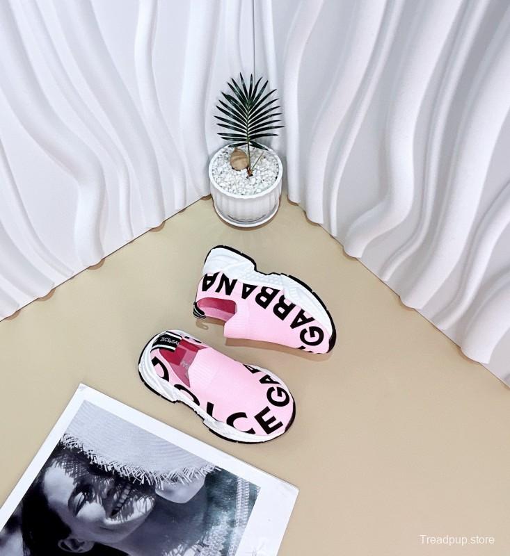 2024 Kids Dolce & Gabbana Pink Black White Fabric Slip-On