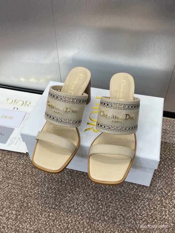 2025 Women Dior Beige Leather Slippers KFY00310