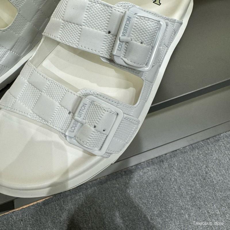 2024 Slippers Louis Vuitton White Leather Slippers