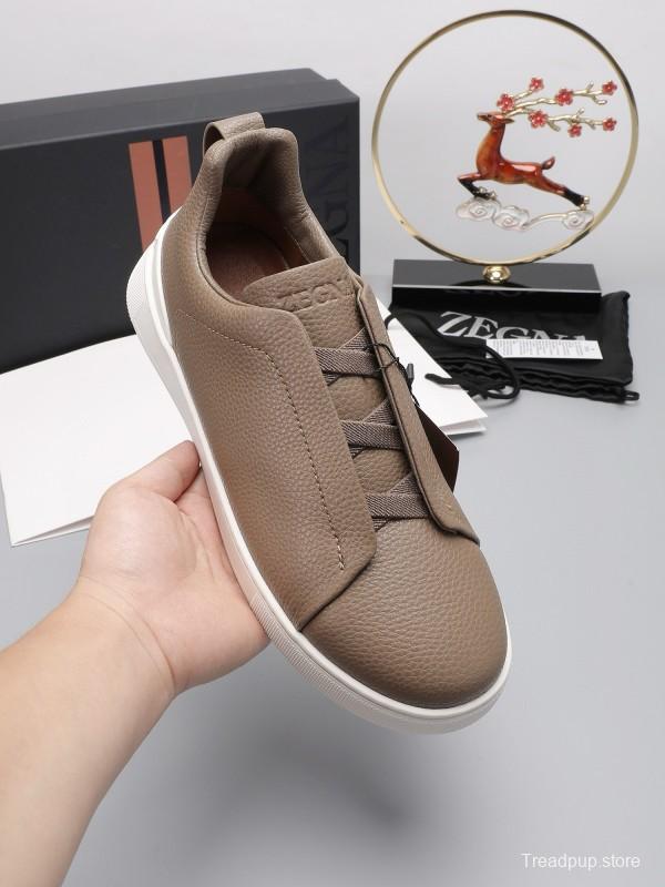 2024 Men Ermenegildo Zegna Taupe Leather Sneakers MJ00240