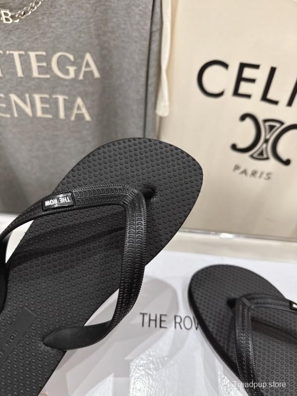 2025 Unisex The Row Black Rubber Flip Flop Minimalist Design Casual Beach Sandals KFY00160