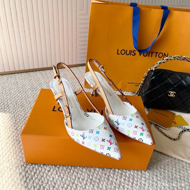 2025 Women Louis Vuitton White Multicolor Leather Slingback Pumps