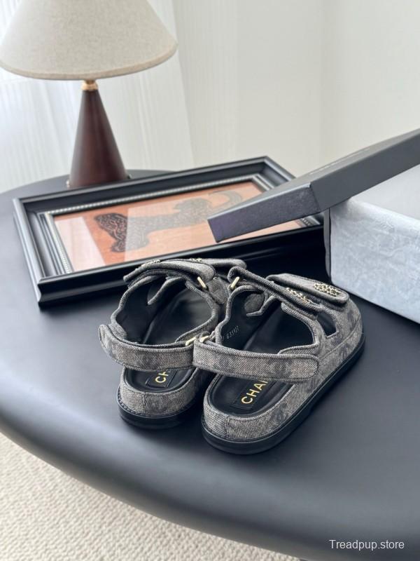 2025 Women Chanel Black Fabric Sandals LY00320