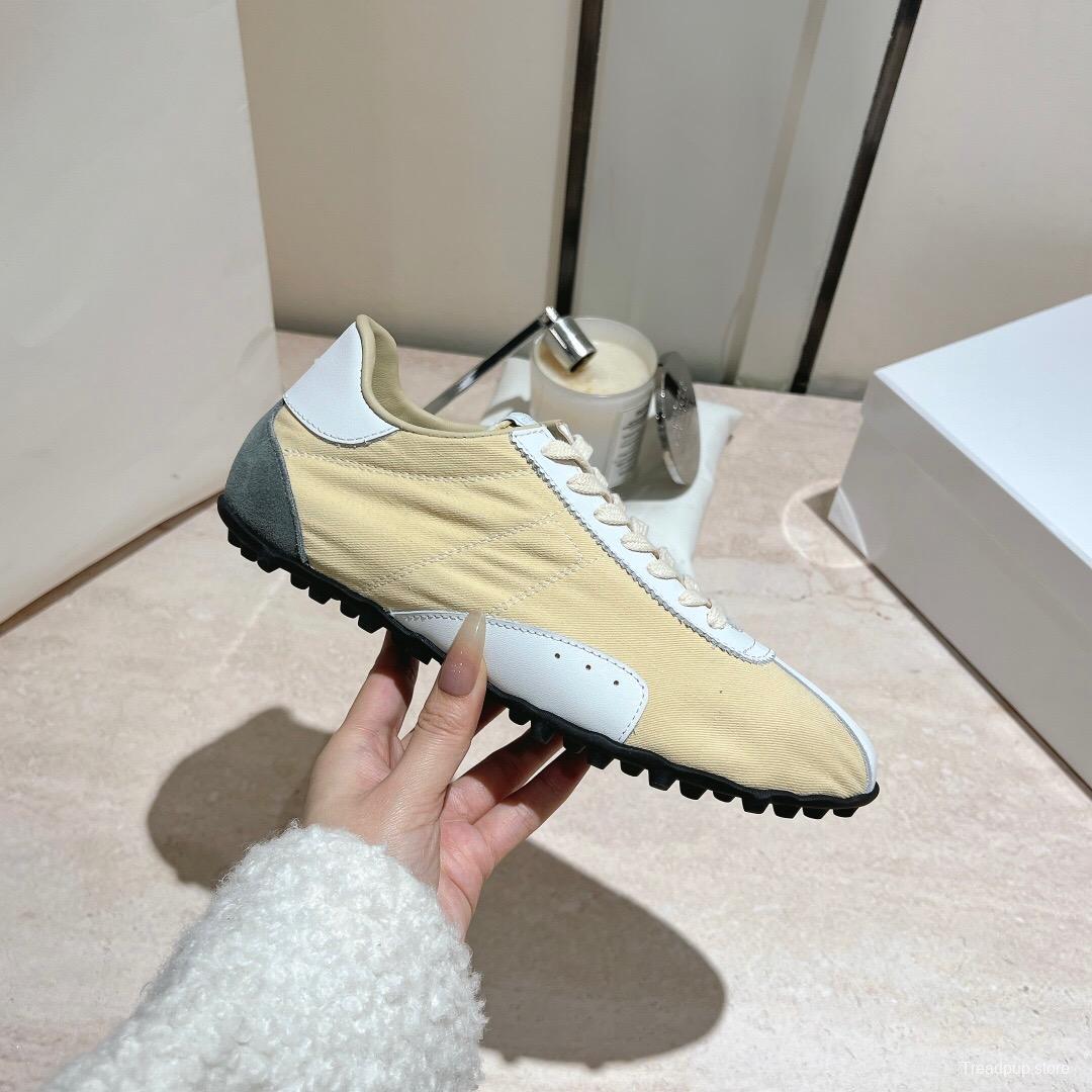 2025 Unisex MM6 Maison Margiela Beige White Nylon Suede Sneakers Distressed KFY00290