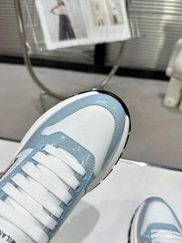 2025 Women Prada Light Blue White Leather Sneakers KFY00310