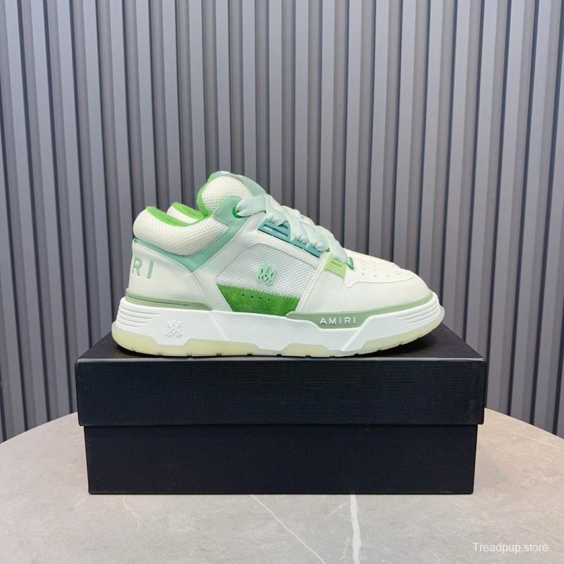 2024 Unisex Amiri White Green Leather Mesh Sneakers MJ00360